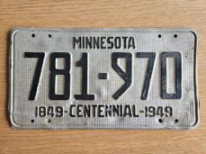Minnesota Centennial License Plate w/ We Bad Minnesota Collector Plate - SELLING NO RESERVE