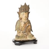 Early Chinese Polychrome Bronze Buddha Figure