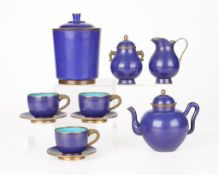 Set 10 Chinese Blue Cloisonne Tea Ware Vessels