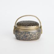 19th c. Chinese Qing Enameled Paktong Hand Warmer