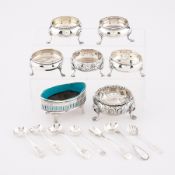 7 English Sterling Salt Cellars & Spoons 14.11 ozt
