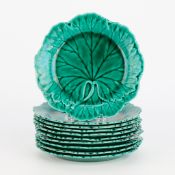 Set 10 Wedgwood Majolica Pottery Cabbage Plates