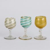 3 Style of Salviati Murano Mezza Filigrana Glasses
