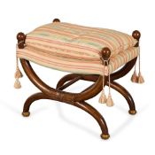 French Empire Carved Mahogany Curule Ottoman