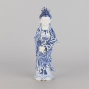 18th c. Chinese Qing B&W Porcelain Guanyin Figure