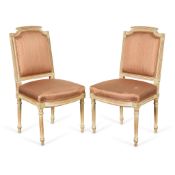 Pr Louis XVI Upholstered Dining Chaise Chairs
