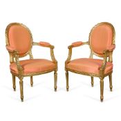 Pr Louis XVI Giltwood Fauteuil Armchairs