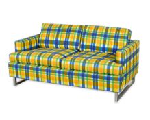 Vintage MCM Blue & Yellow Plaid Upholstered Sofa