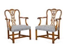 Pr Chippendale Style Carved Mahogany Armchairs