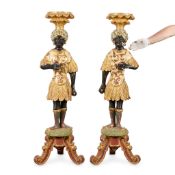 Pr Italian Painted Giltwood Blackamoor Torcheres