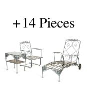 17 Pc Patinated Wrought Iron Outdoor Furniture Set