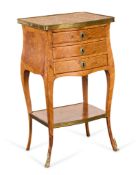 French Louis XV Wood Marquetry & Marble Side Table
