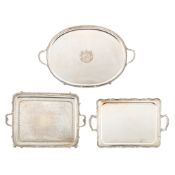 3 Large Silverplate Serving Trays - 9,173.3 g