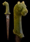 Mughal/Indian Jade Dagger with Carved Tiger Hilt, Islamic.