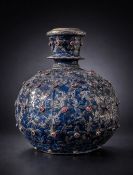 Early 19th C. Silver & Rubies Deccani Court Huqqa Base, Indian/Mughal, Islamic.