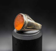 Medieval Islamic/Persian old Antique Silver Ring with Kufic inscription on Orange Carnelian.