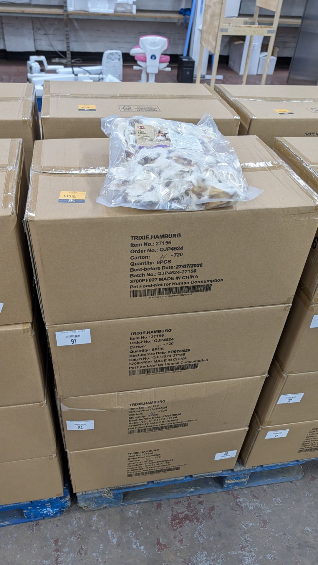32 Bags of Trixie Natural Dried Rabbit ears with hair. Each bags weighs 500grm.