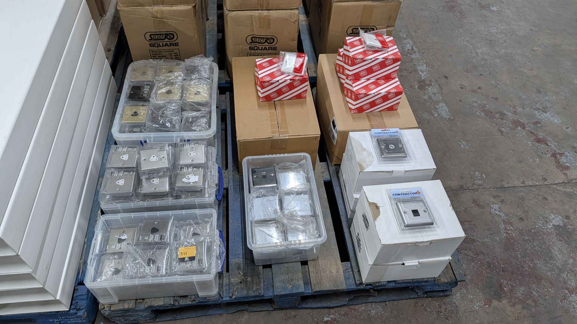 Contents of a Pallet of assorted sockets & switches including, round-pin socket outlets, telephone s