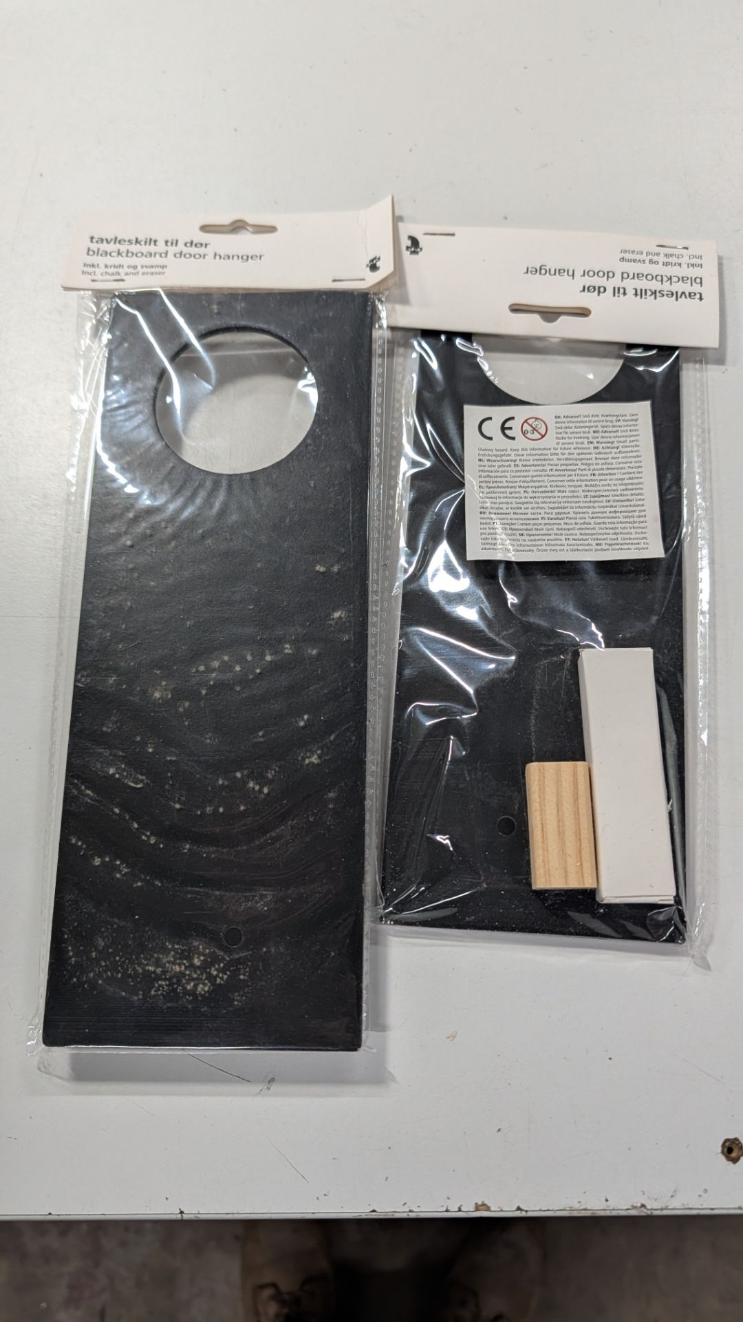 48 off Chalkboard Door Hangers. RRP £143.52. Each set contains Chalkboard, Chalk and Eraser.