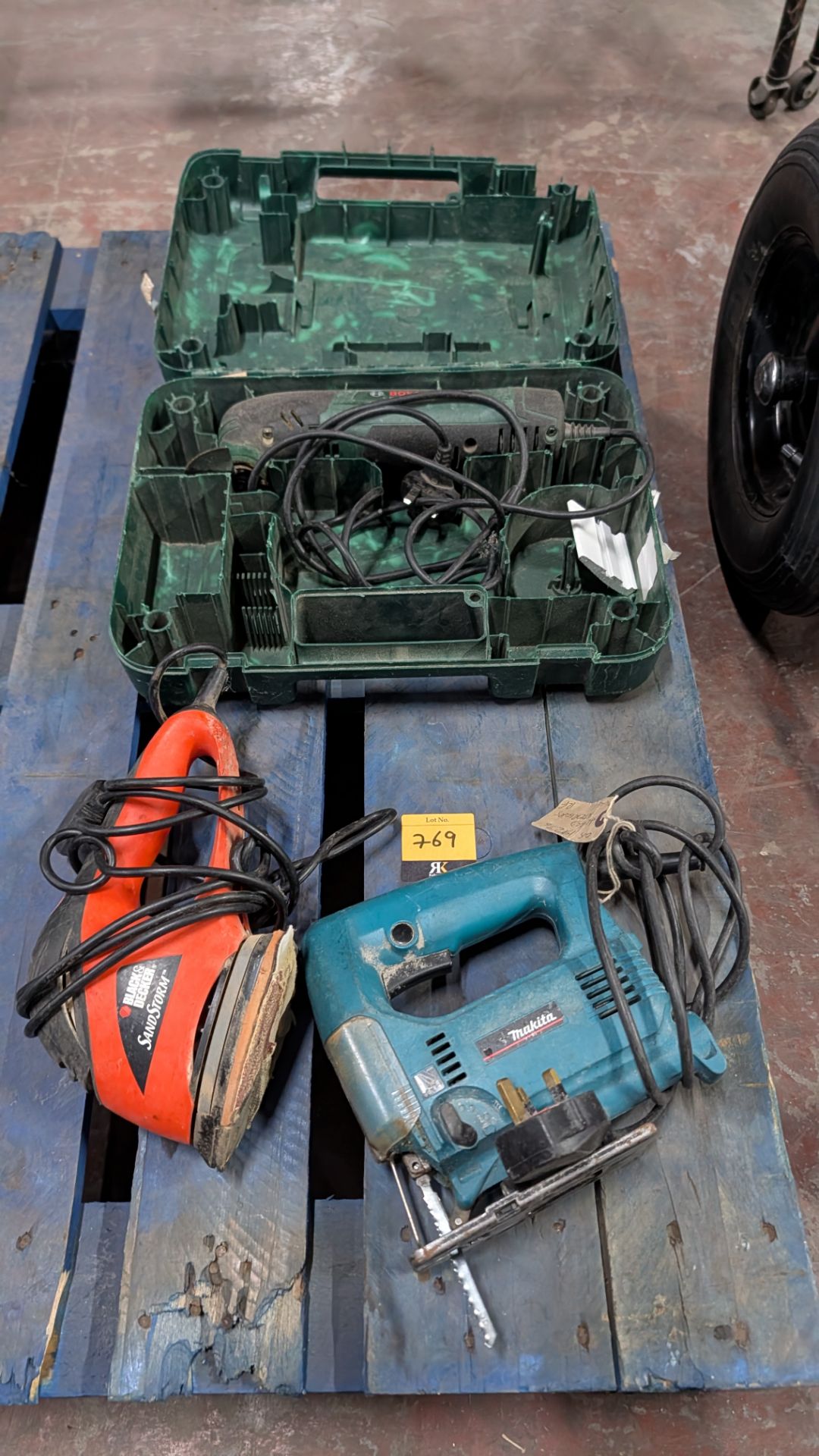 Power Tools comprising Black and Decker Sand Storm Sander, Makita Jigsaw and Bosch Multi- Tool.