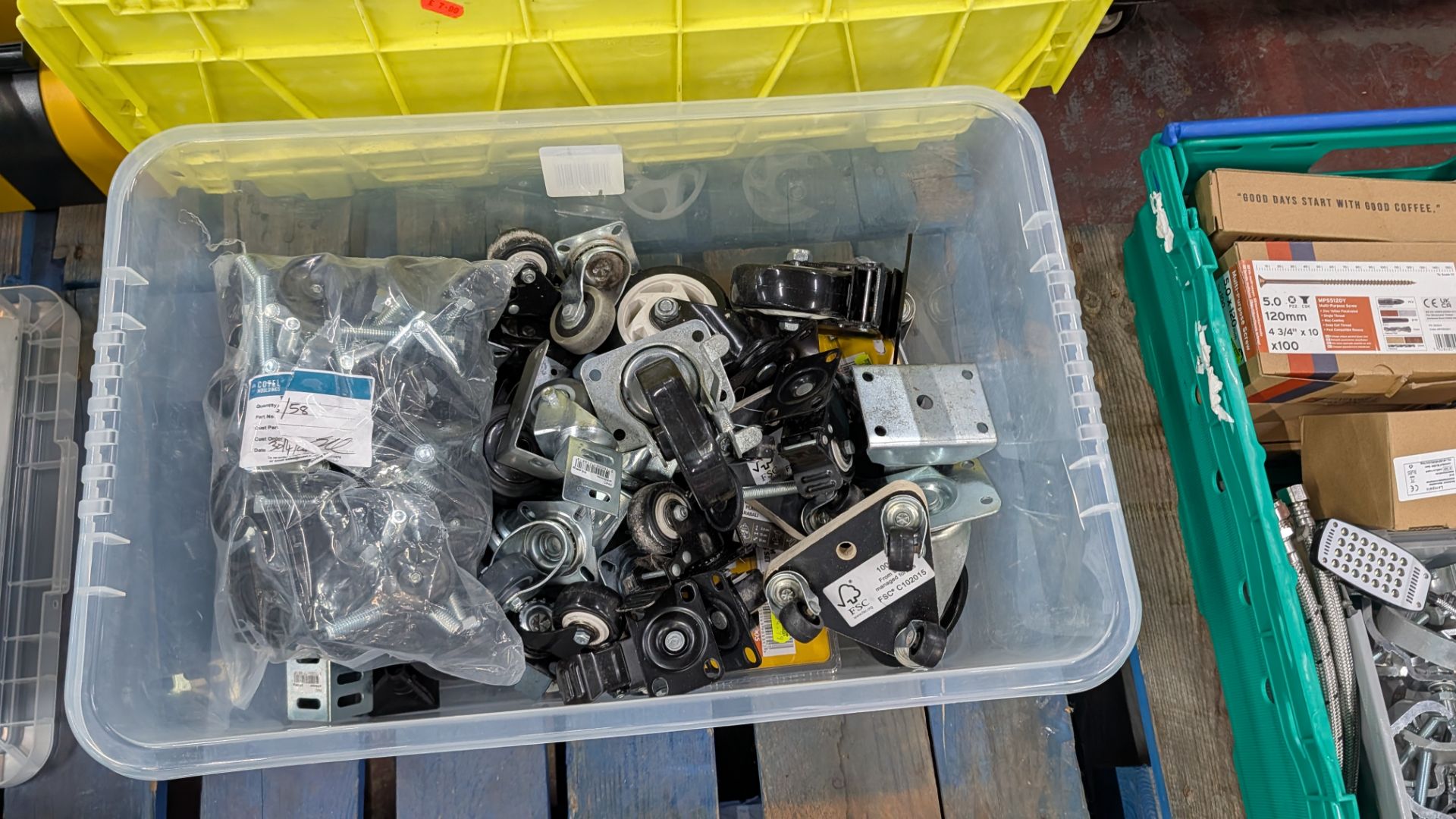 The contents of a Pallet of miscellaneous Items. Including Brackets and Casters, Bulbs, Coloured Con - Image 18 of 19