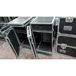 2 off Assorted Mobile Tall Flight Cases with built- in rails for mounting rack- mountable equipment