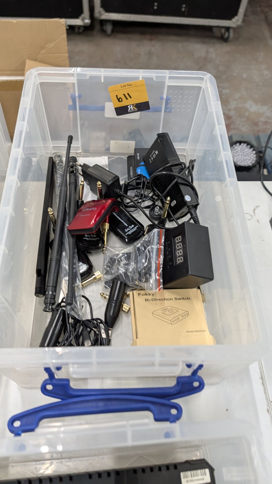 The contents of a Crate of Assorted Equipment including Antennas, Wireless Equipment, Converters and