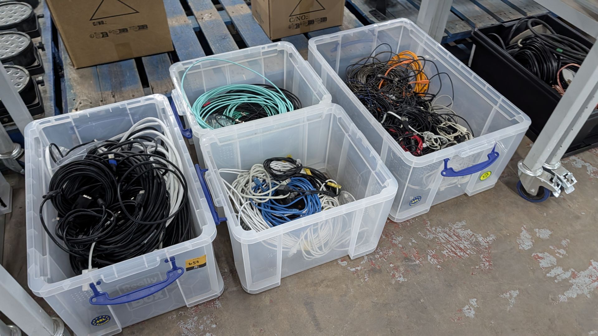 The contents of 4 Crates of HDMI Cables, Network Cables, Aerial Cables and related.