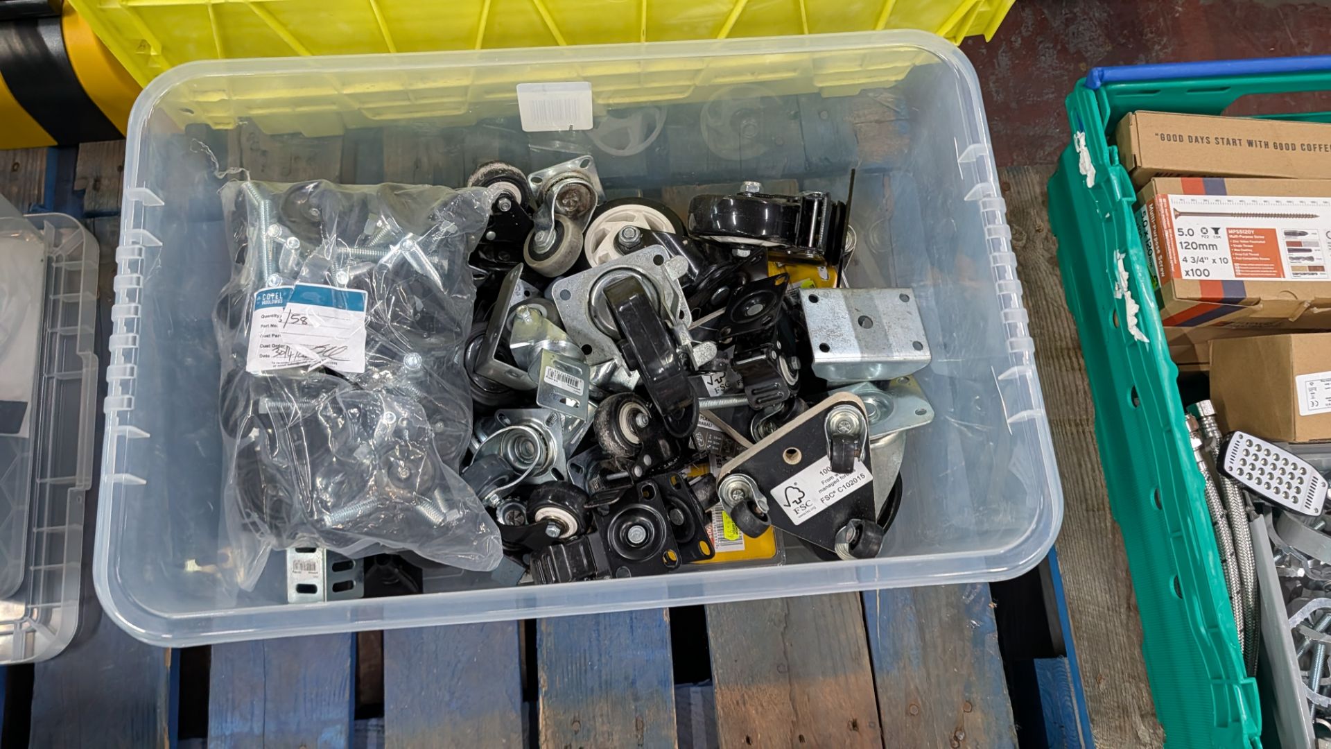 The contents of a Pallet of miscellaneous Items. Including Brackets and Casters, Bulbs, Coloured Con - Image 17 of 19