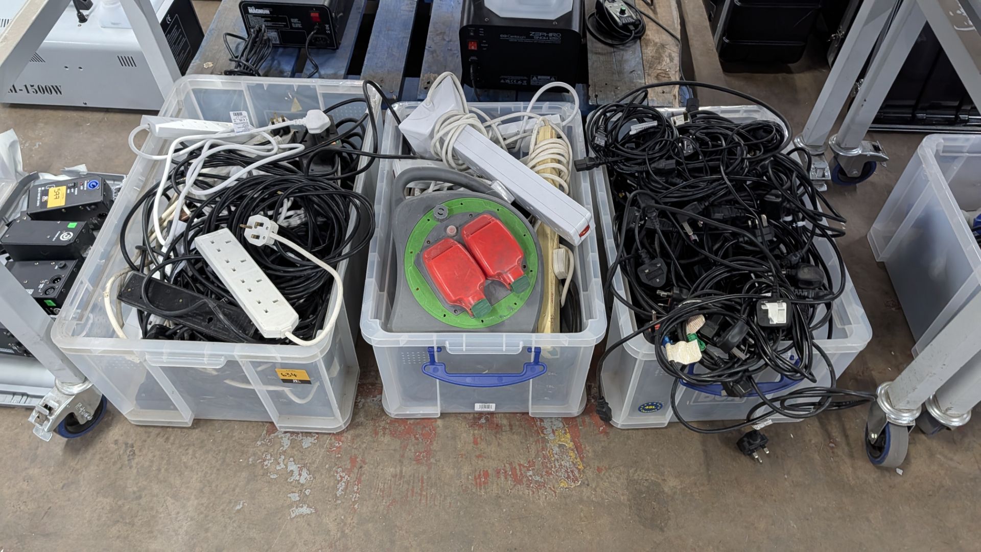 The contents of 3 Crates of Assorted Electrical Extension Cables, Power Cables and more. - Image 2 of 9