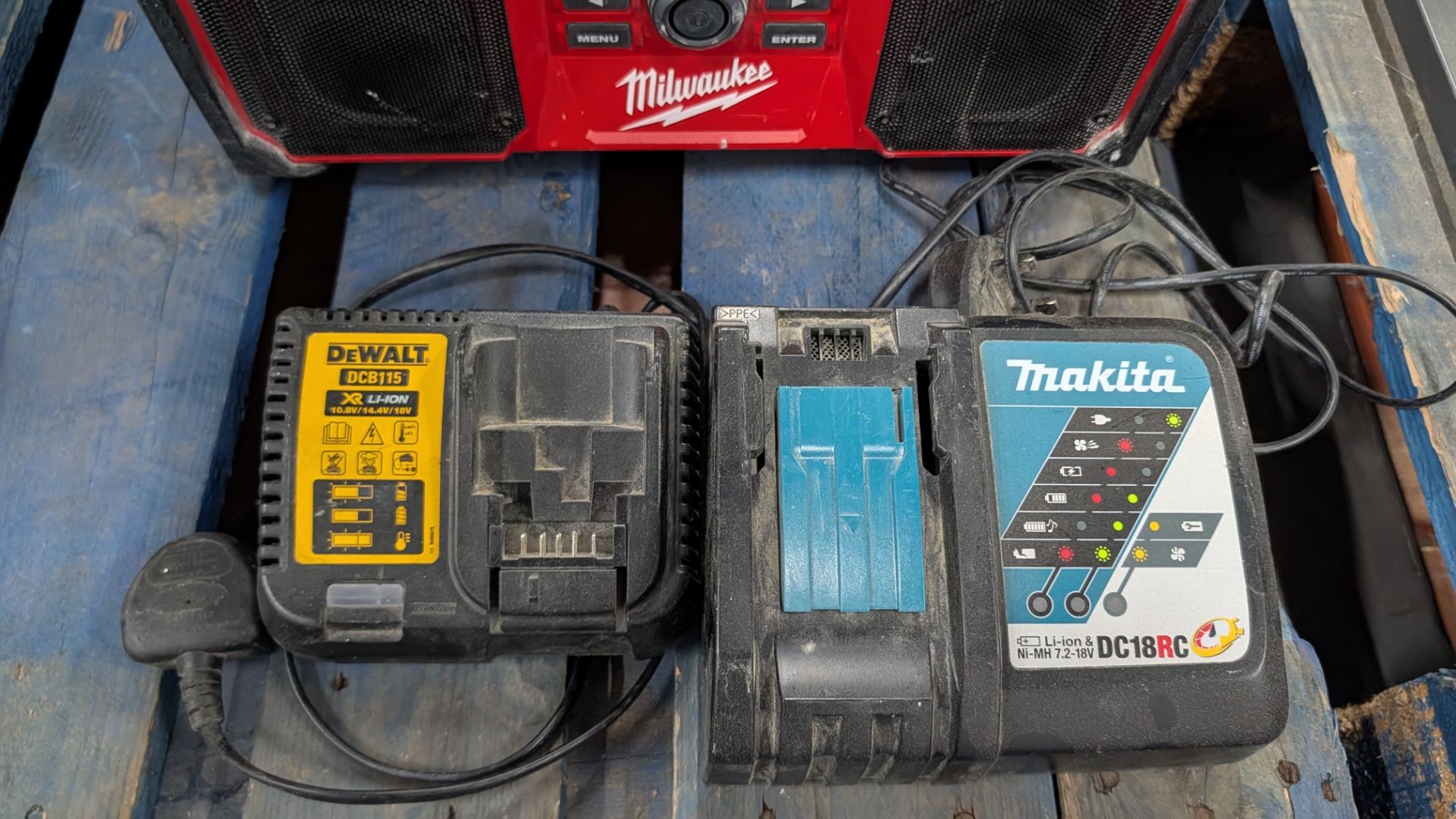 Mixed Lot comprising Makita and Dewalt Battery Chargers plus Milwaukee Stereo. - Image 4 of 15