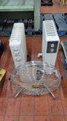 2 off Oil Filled Radiators plus Large Floor Fan.