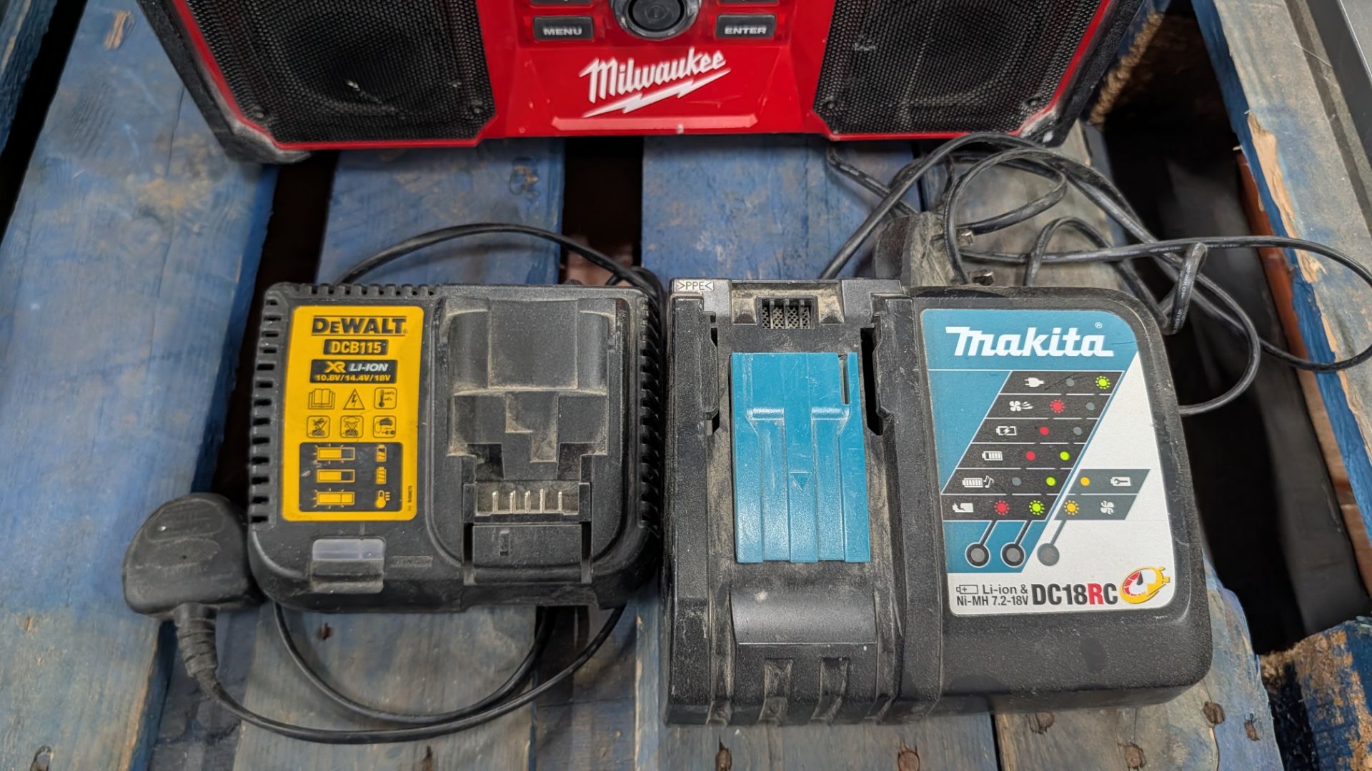 Mixed Lot comprising Makita and Dewalt Battery Chargers plus Milwaukee Stereo. - Image 5 of 15
