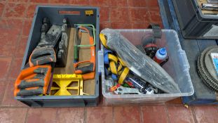 The contents of 2 Crates of Saws, Hand Tools & more. NB - Crates Excluded.