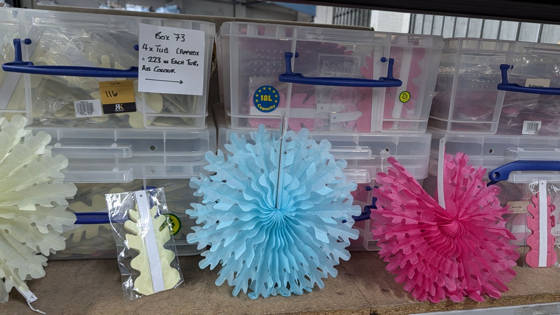 Contents of 6 Crates of Assorted Colour Paper Decorations - 1,000+ Items in total. NB Crates Exclude - Image 4 of 7