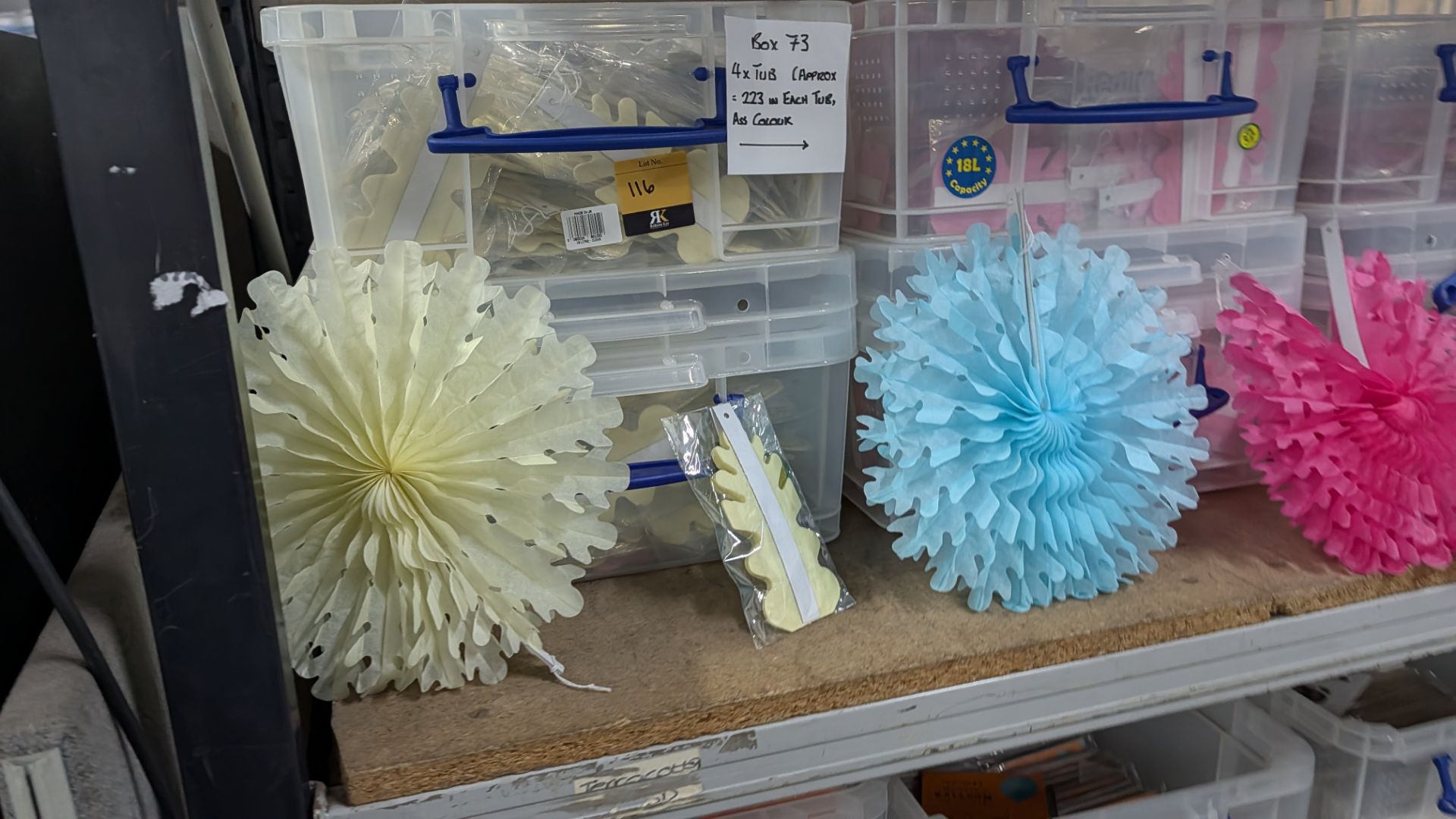 Contents of 6 Crates of Assorted Colour Paper Decorations - 1,000+ Items in total. NB Crates Exclude - Image 3 of 7