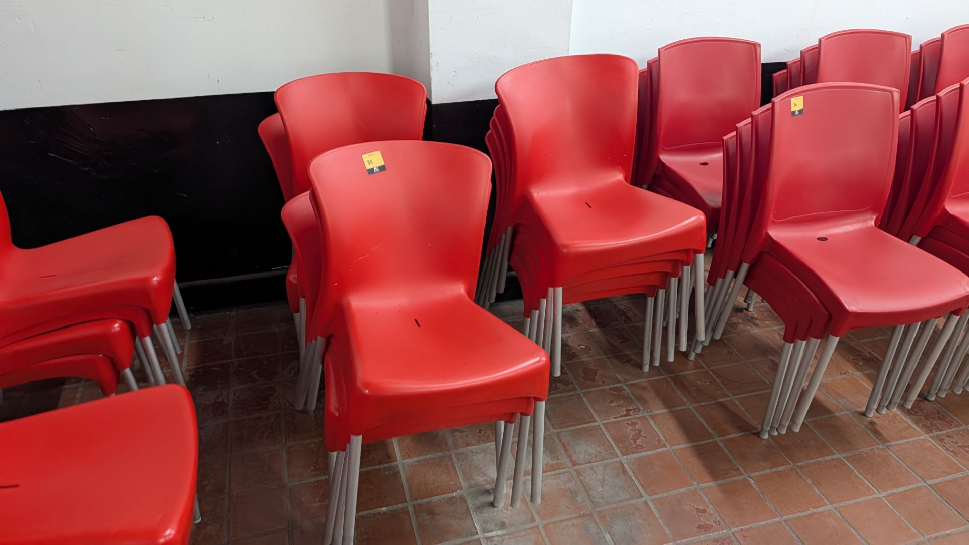 13 off Red Chairs with Silver/ Grey Metal Legs. Lots 33 - 35 comprise different quantities of the sa