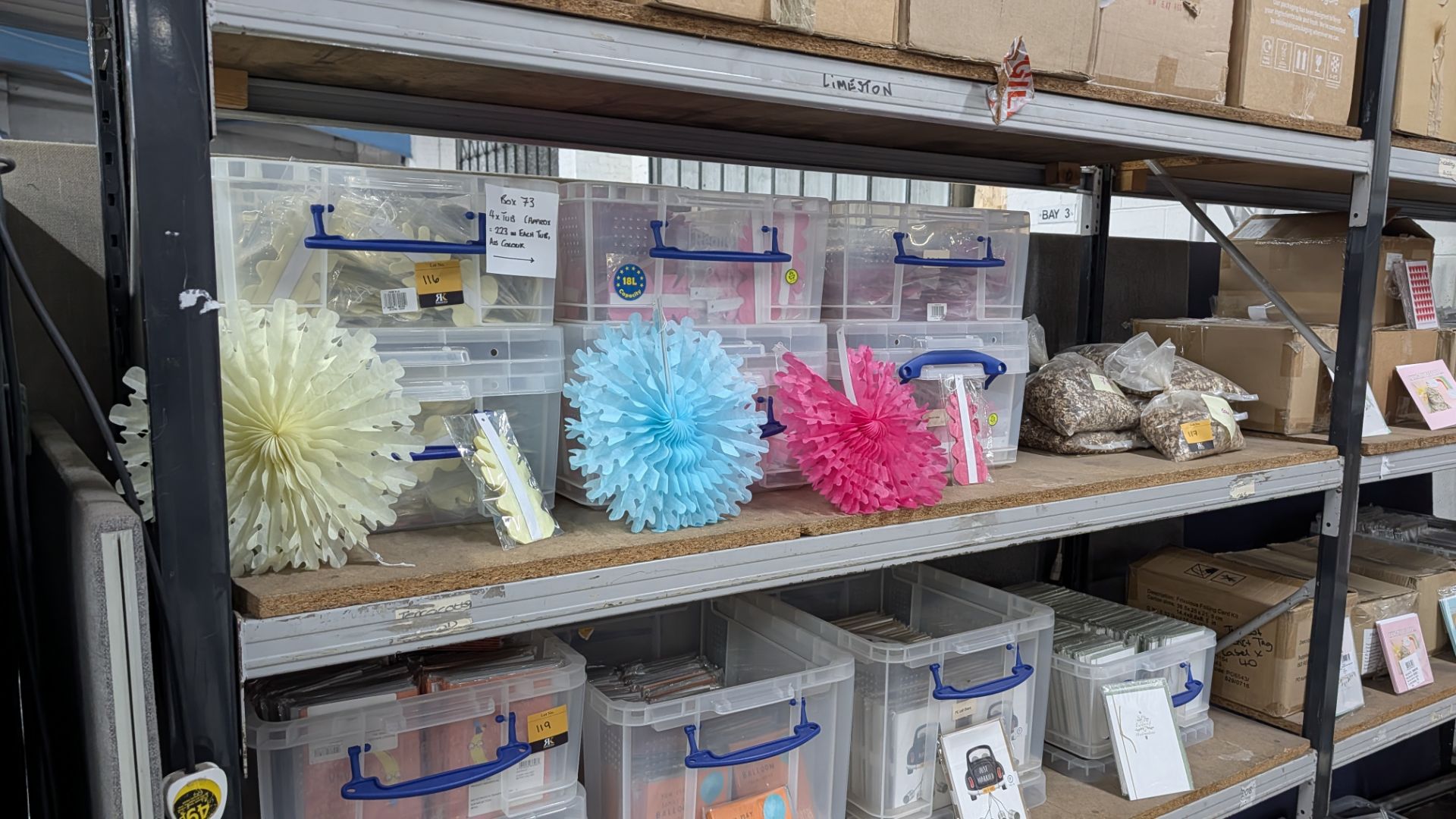 Contents of 6 Crates of Assorted Colour Paper Decorations - 1,000+ Items in total. NB Crates Exclude
