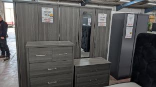 Bedroom Furniture Suite comprising 1 off 2-Door Wardrobe, 1 off 3-Door Wardrobe, 1 off 3-Drawer Ches