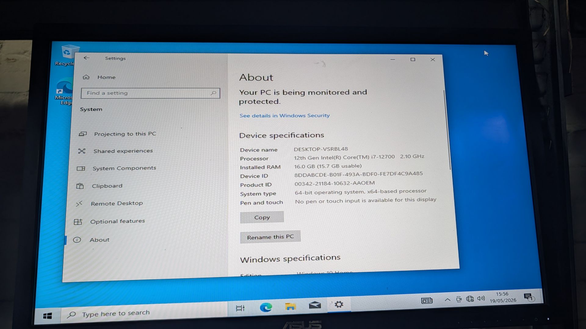 Desktop Computer with Intel Core i7-12700@4.5GHz with 16 GB Ram, 1TB SSD (NVME), including Asus 24" - Image 10 of 13