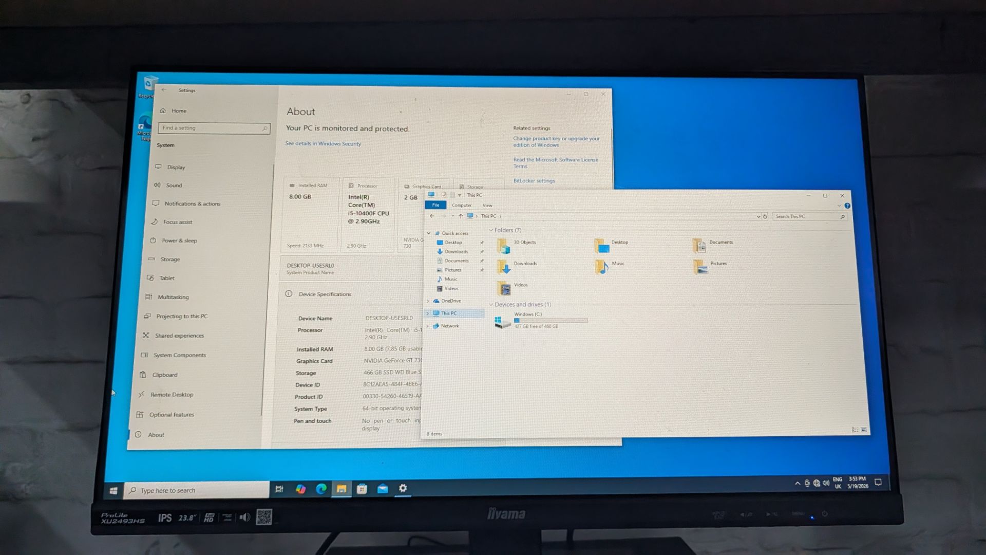 Desktop Computer with Intel Core i5-10400F CPU @ 2.9GHz, with 8GB Ram, 500 GB SSD, (NVME) Nvidia Gef - Image 9 of 11
