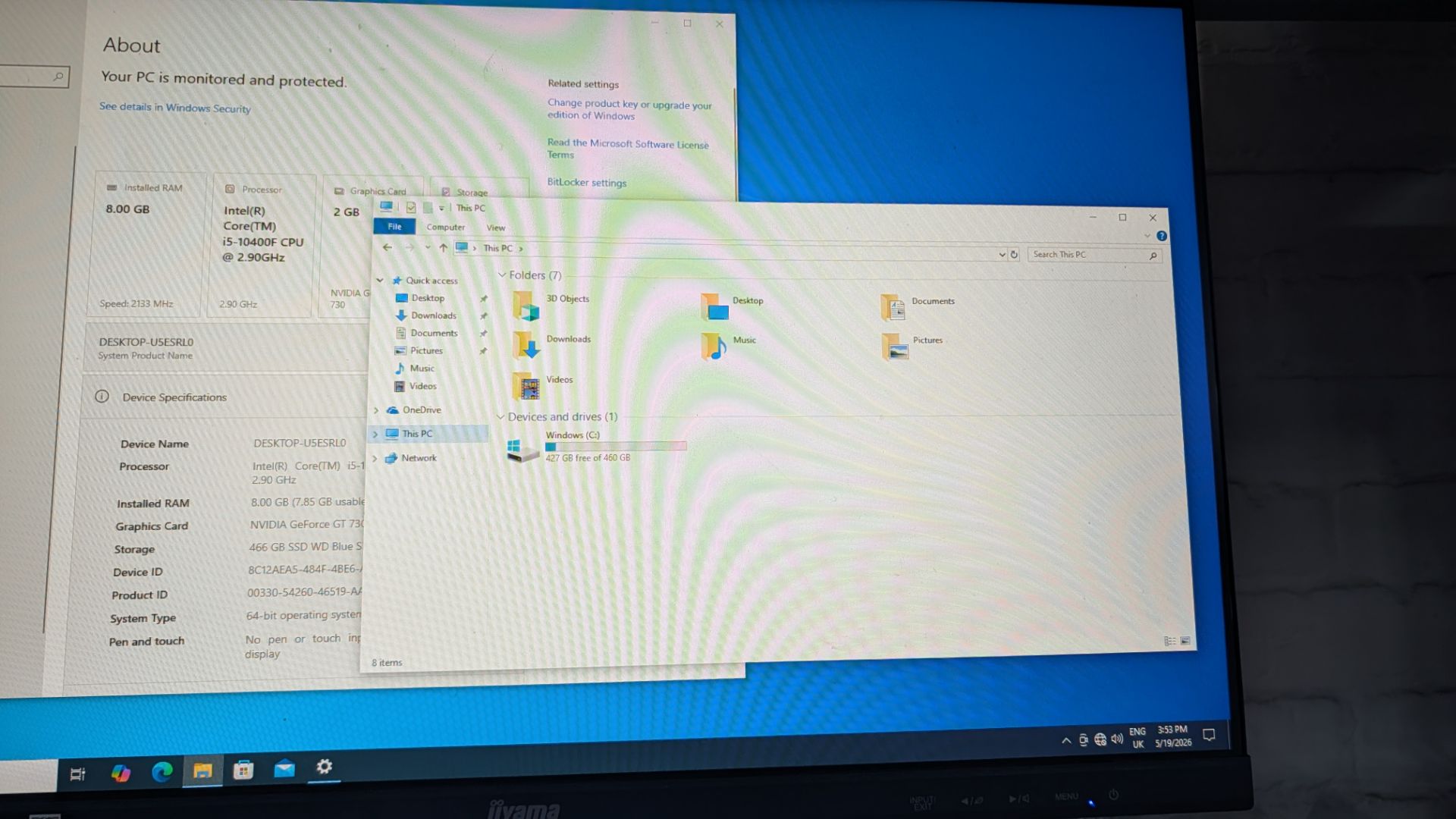 Desktop Computer with Intel Core i5-10400F CPU @ 2.9GHz, with 8GB Ram, 500 GB SSD, (NVME) Nvidia Gef - Image 8 of 11
