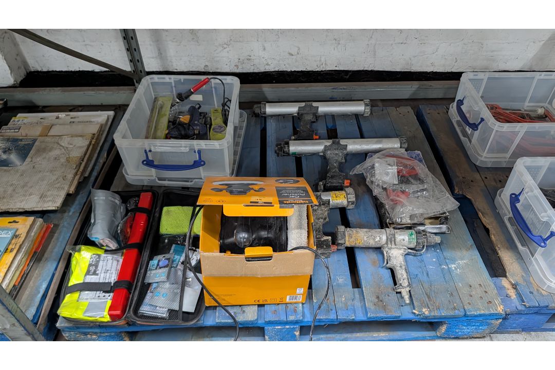 The contents of a Pallet of miscellaneous Tools and similar. Including Solder Irons, Cartridge Guns, - Image 2 of 15