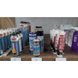 34 Assorted Tubes, Tins and Cans of assorted product including Filler, Cleaner, Expanding Foam, Coat