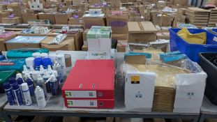 The contents of a Table of Office Stationery and Cleaning Equipment. Includes Padded Envelopes, Snap