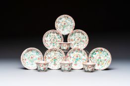Four Chinese famille verte cups and seven saucers, 19th C.