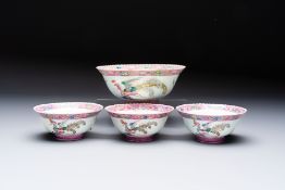 Four Chinese famille rose 'Phoenix and Peony' bowls for the Straits or Peranakan market, Qianlong ma
