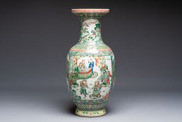 A large Chinese famille verte vase with narrative design, 19th C.