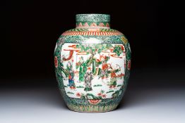 A Chinese famille verte jar and cover with narrative design, 19th C.