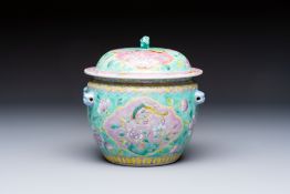 A Chinese famille rose turquoise-ground 'Kamcheng' bowl and cover for the Straits or Peranakan marke